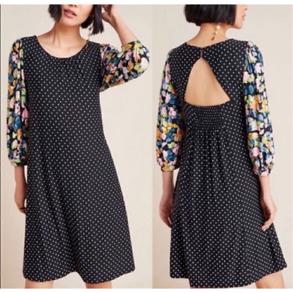 Maeve by Anthropologie Sawyer Knit Open Back Polka Dot Balloon Sleeve Floral M